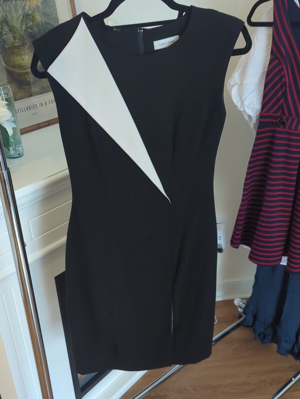 Calvin Klein Black Mini Dress with White Geometric Accent